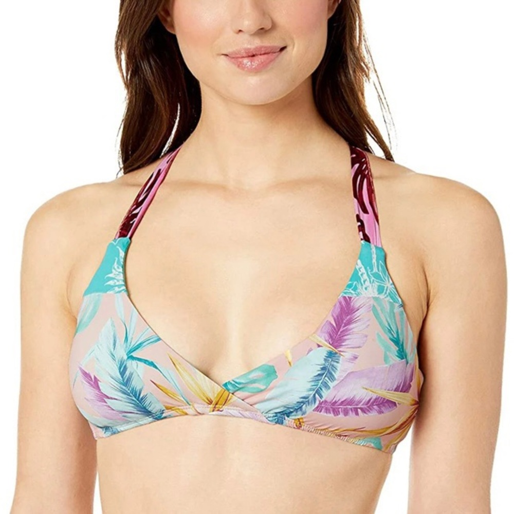 Macy’s Bar III Tropical Print Cross-Back Bikini Top